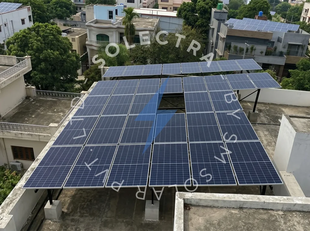 A 25KW grid-tied solar system was installed by Solectra at a residential property in Lahore, providing the home with a substantial renewable energy source.
